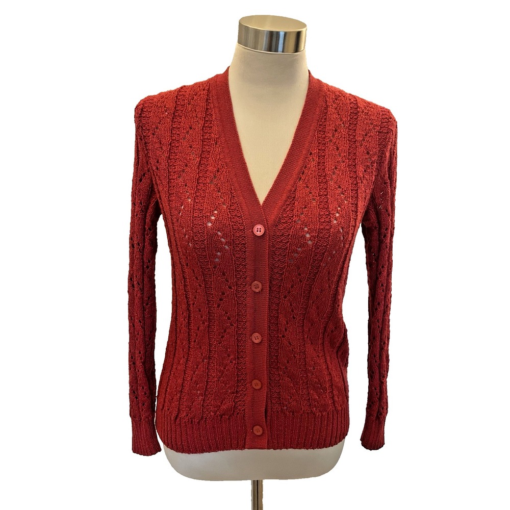 Vtg Retro Consir Cardigan Sweater Womens Size S Red Button Up Long Sleeve